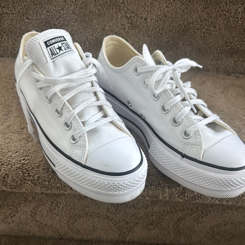 Converse White Low-Top Platform Sneakers with Black Trim